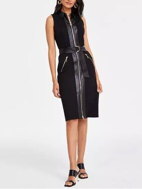 inc leather dress NEW INC International Concepts Faux-Leather Sleeveless Black A-Line Dress  Size 8